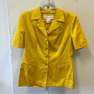 NWT Escada Margaretha Ley 90s Polished Cotton Short Sleeve Blazer Top Yellow Lg